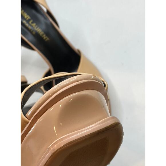 SAINT LAURENT Paris Women's Patent Nude Platform Stiletto Ankle-Strap Heels SZ37 - Picture 5 of 13